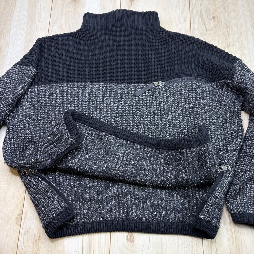 Varley Darwell Mock Neck Black Marled True Knit Mirage Wool Blend Sweater Zip XS - Picture 11 of 13